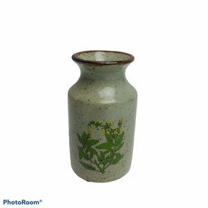 Mid Century Speckled Vintage Stoneware Vase Yellow Floral Takahashi Pottery 4”